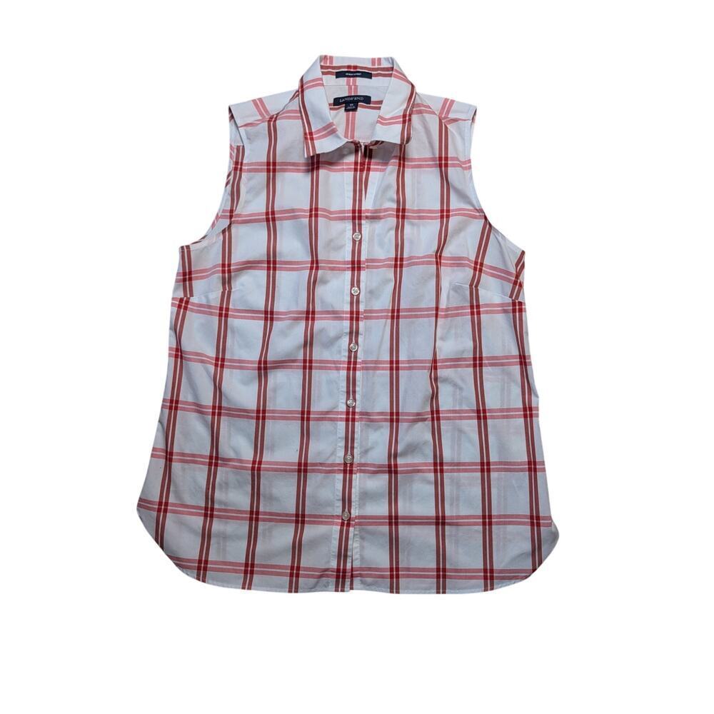 Lands' End Sleeveless, button up size women's 10, 100% Supima Cotton; Plaid